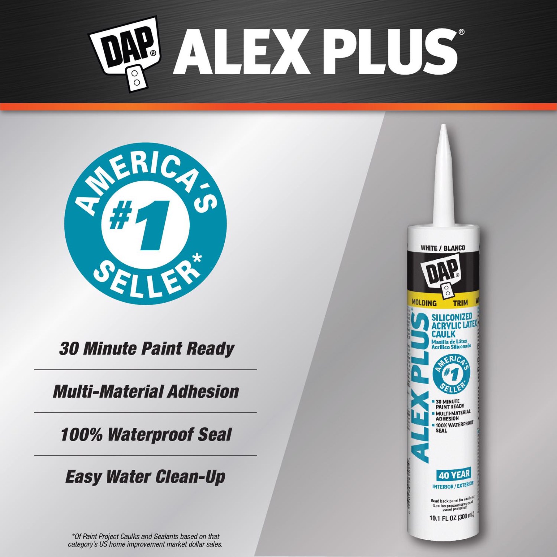 Alex Plus 10.1 oz. White Acrylic Latex Caulk Plus Silicone - photo 3