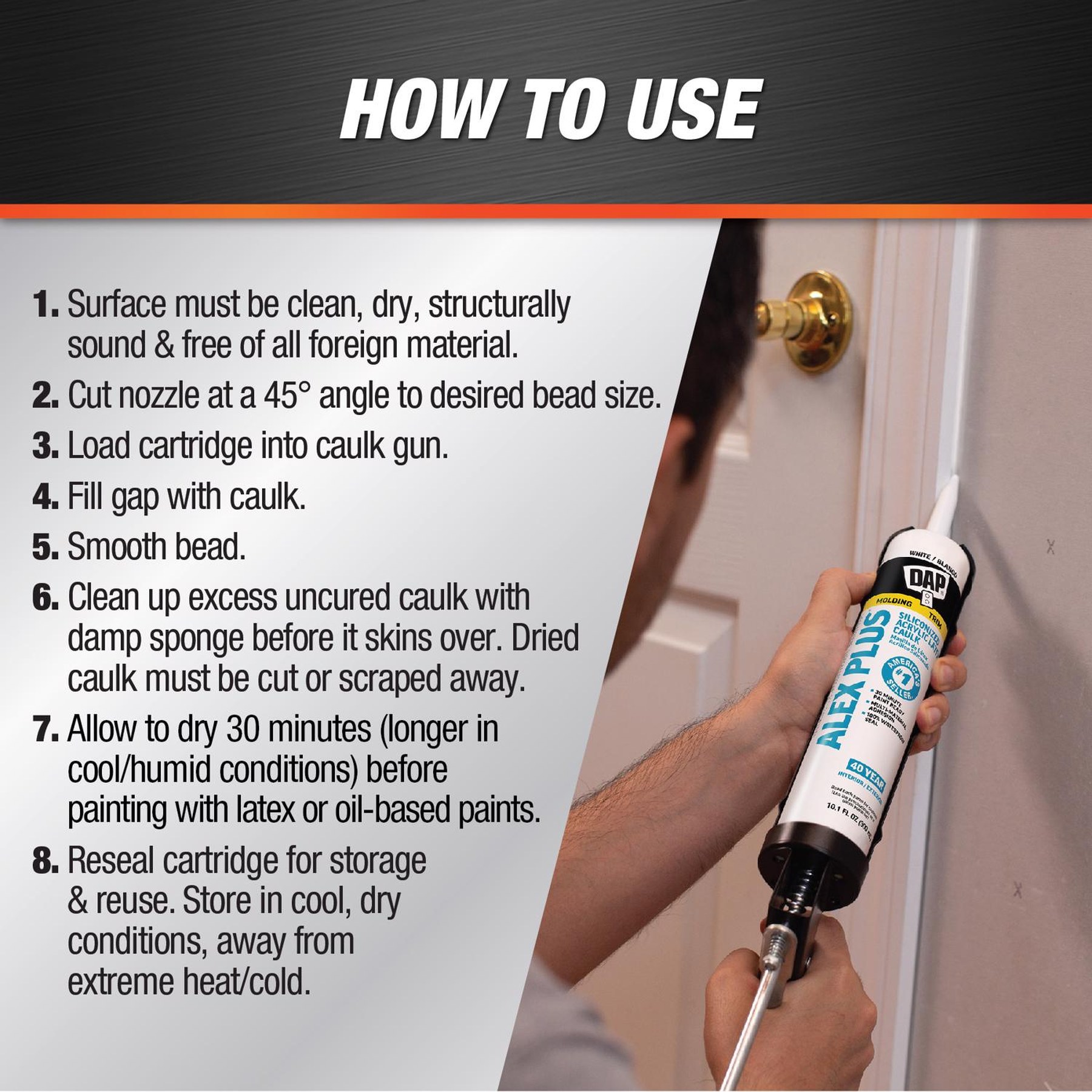 Alex Plus 10.1 oz. White Acrylic Latex Caulk Plus Silicone - photo 4