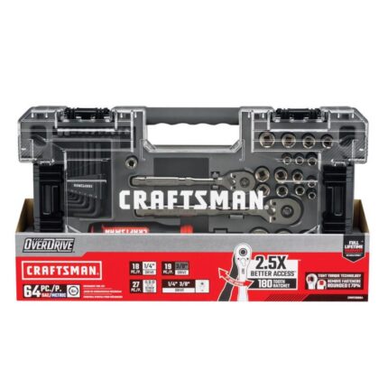 Craftsman OVERDRIVE 1/4 and 3/8 in. drive Metric/SAE 6 Point Mechanic's Tool Set 64 pc