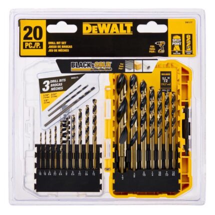 DeWalt BLACK & GOLD Assorted High Speed Steel Split Point Drill Bit Set Straight Shank 20 pc