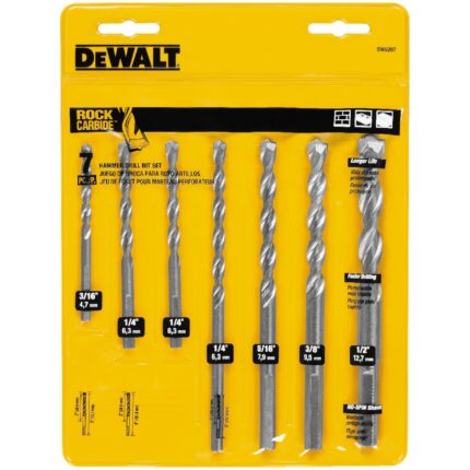 DeWalt Rapid Load Assorted Carbide Masonry Drill Bit Set 3-Flat Shank 7 pc