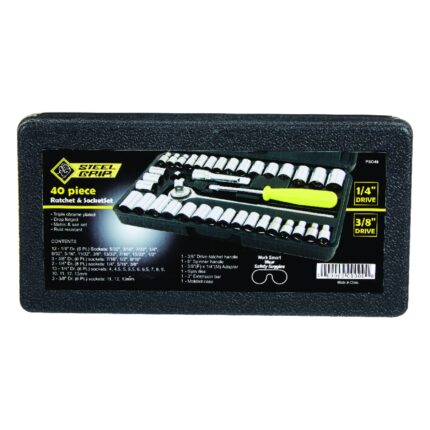 Steel Grip 1/4 and 3/8 in. drive Metric and SAE Socket and Ratchet Set 40 pc