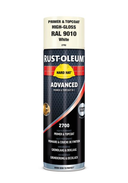 500 ml Hard Hat Advanced Primer and Topcoat Spray Pure White Gloss RAL 9010